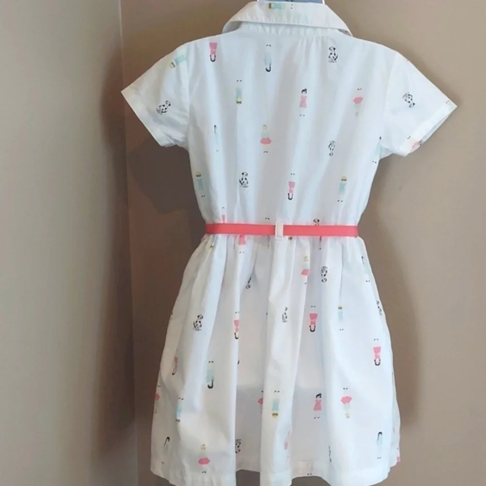 Carter’s Poplin Shirt Dress with pink ribbon belt - white - 3T